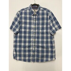 Fat Face Shirt Mens XL Blue Casual Pocket Cotton Button Up Plaid Short Sleeve